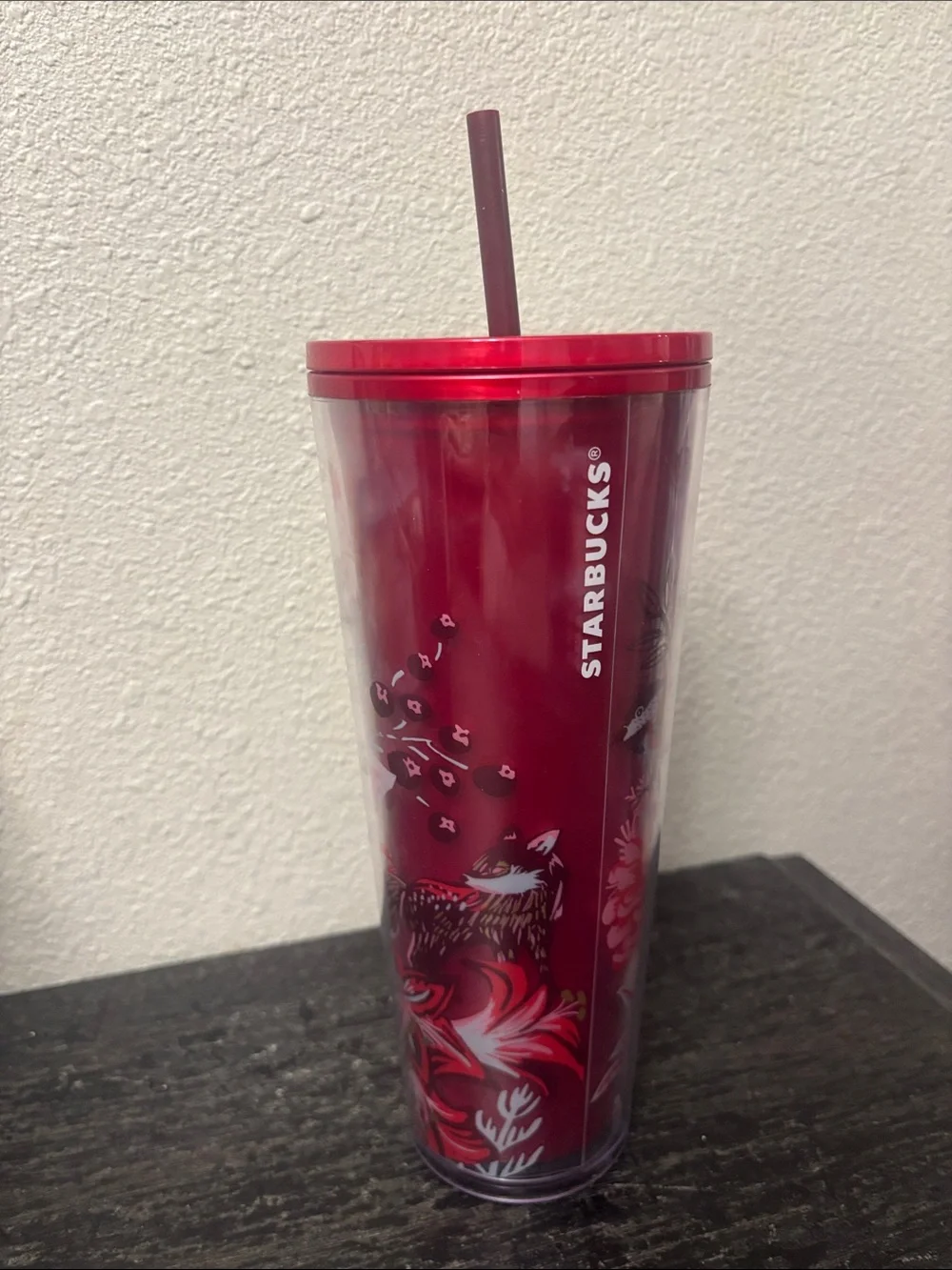 Starbucks Red Floral Tall Tumbler with Straw